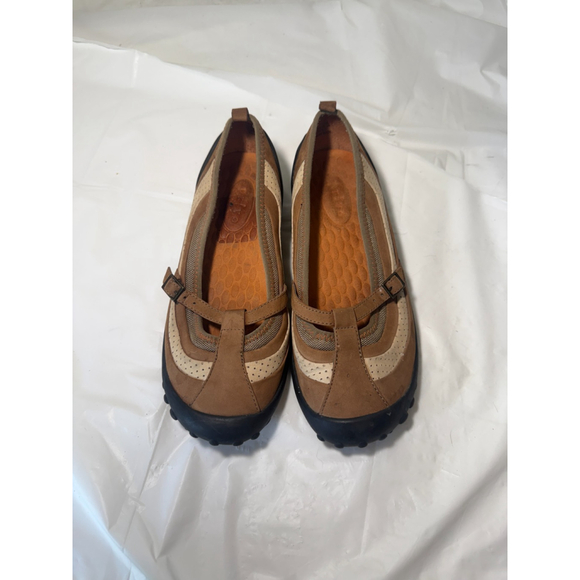 Clarks PRIVO T-Strap Driving Moccasins Womens Size 6 Brown Leather-Mesh Flats - Picture 1 of 15